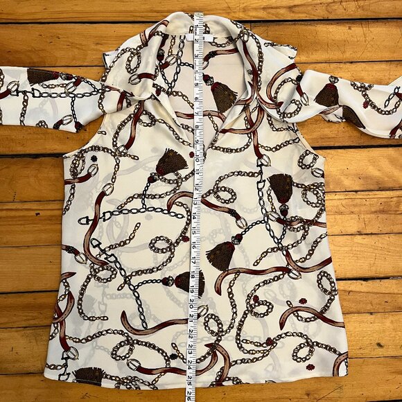 Bar III Sleeveless Equestrian Print Bow Neck Blouse, Size Medium - Picture 8 of 9